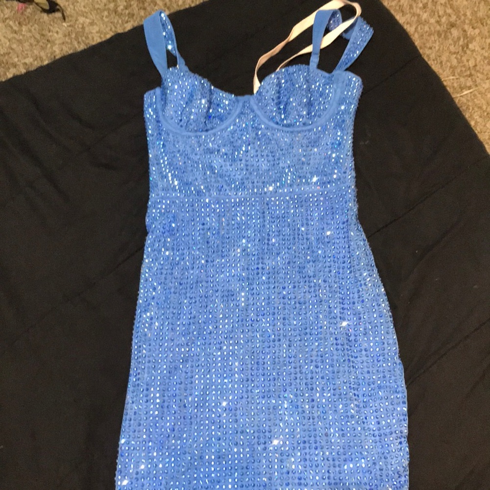OH POLLY! New Blue Corset Sparkly Dress